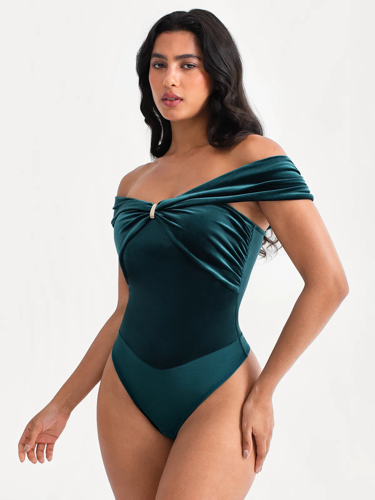 Velvet Twist Front Off-The Shoulder Sculpting Bodysuit - Image 6