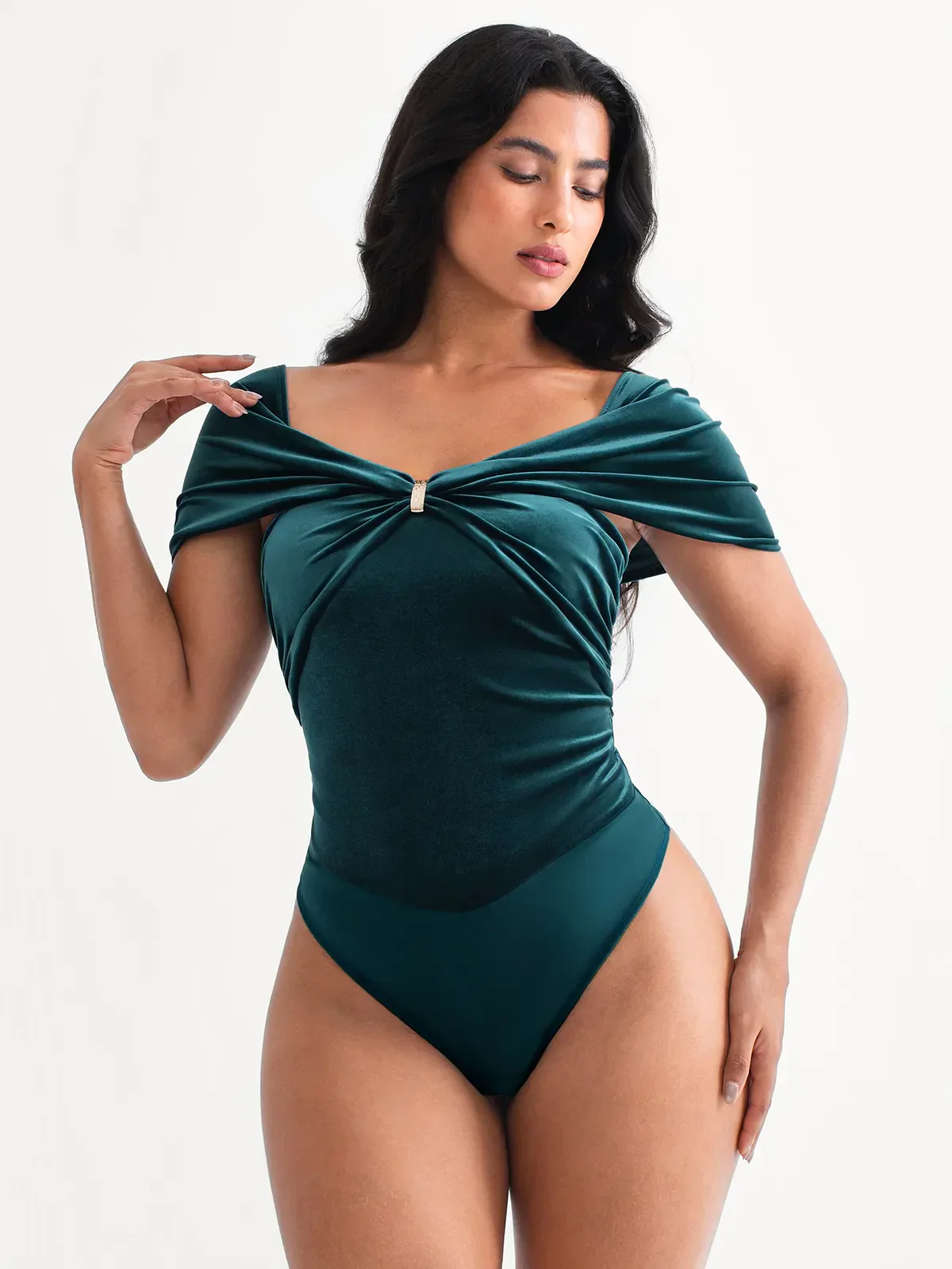Velvet Twist Front Off-The Shoulder Sculpting Bodysuit - Image 7