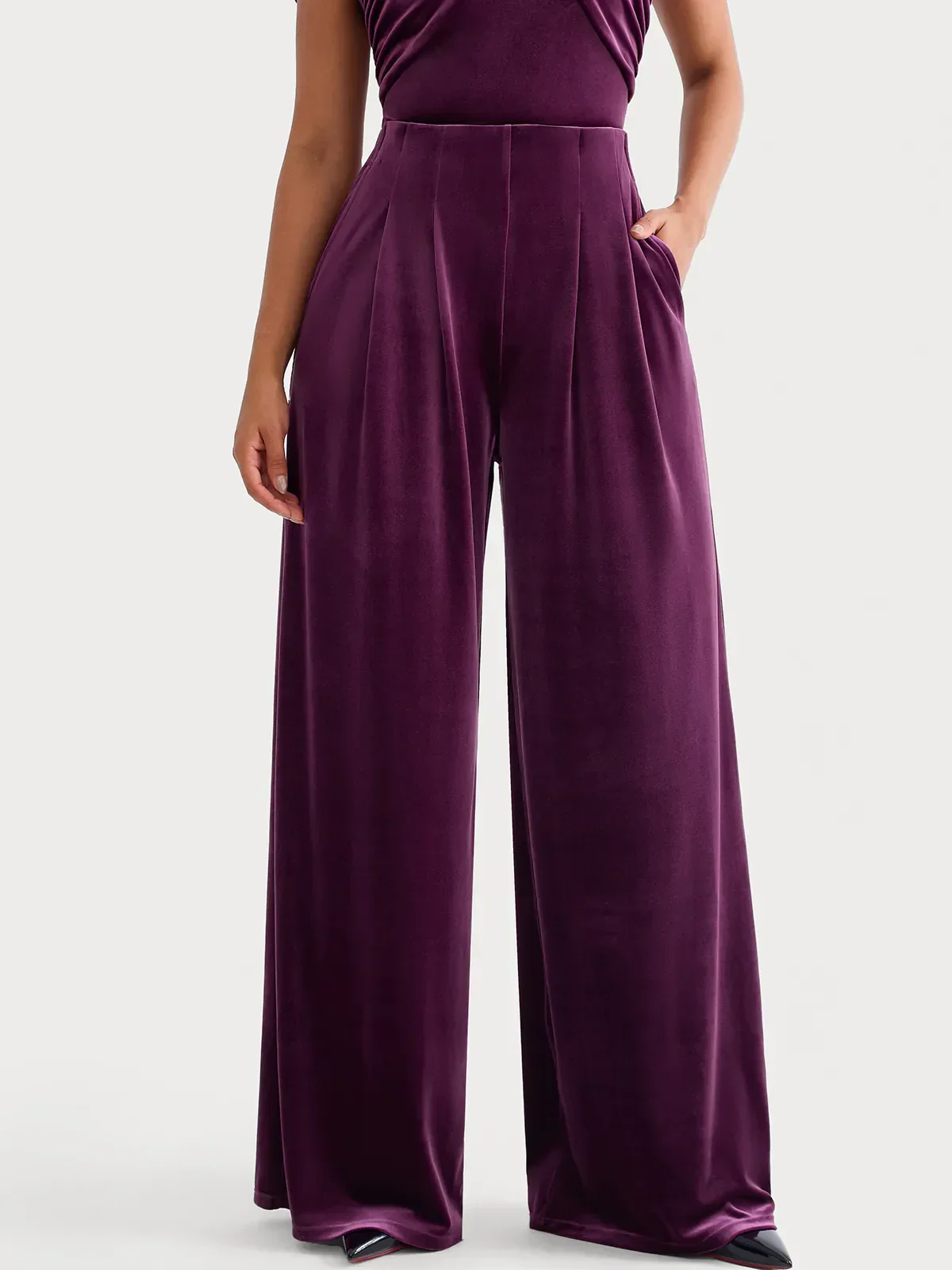 Velvet Wide-Leg Sculpting Trousers - Image 5