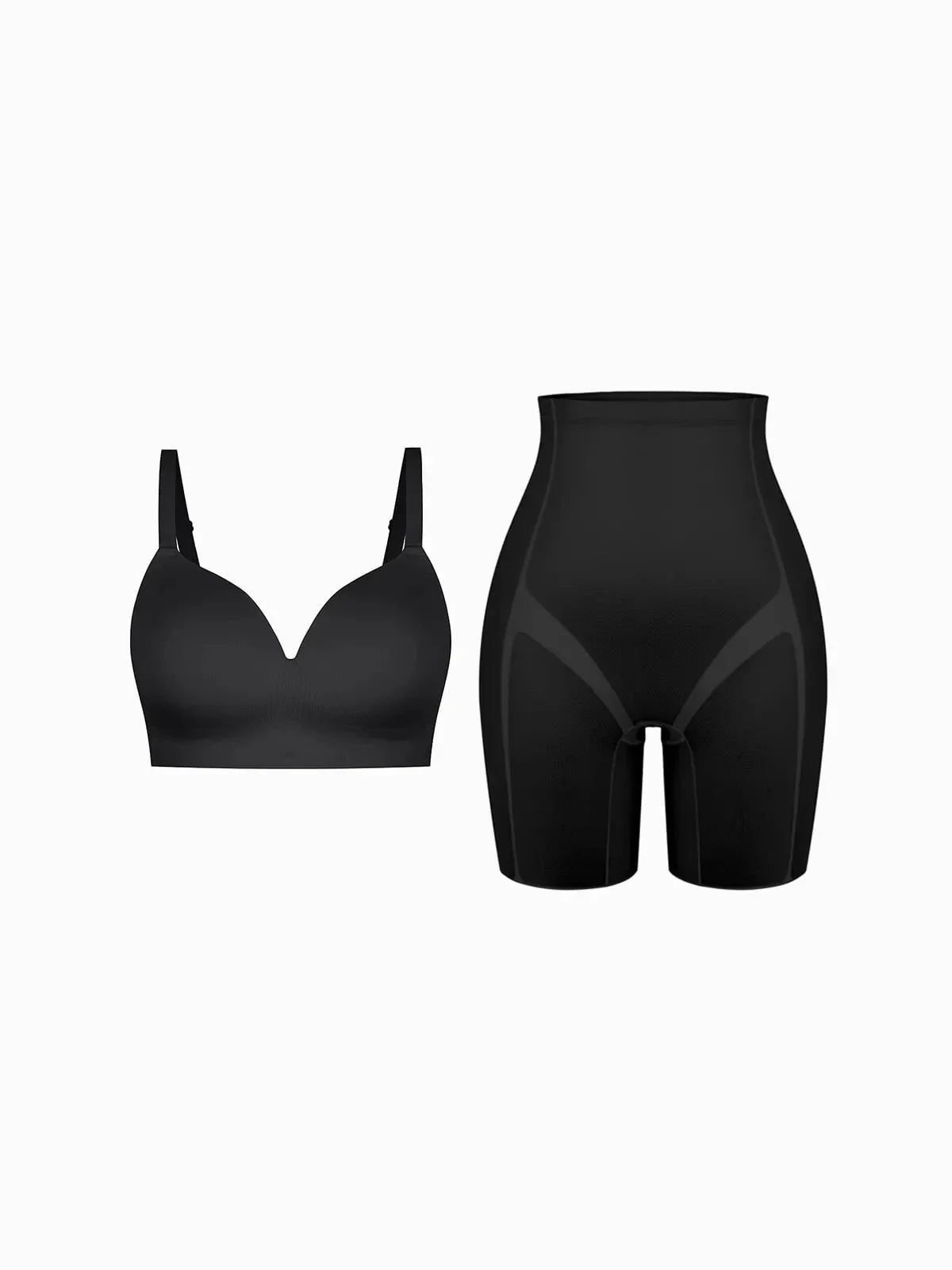 Seamless Wireless Push-Up V-Neck Bra Butt-Lifting Shorts Set - Image 2
