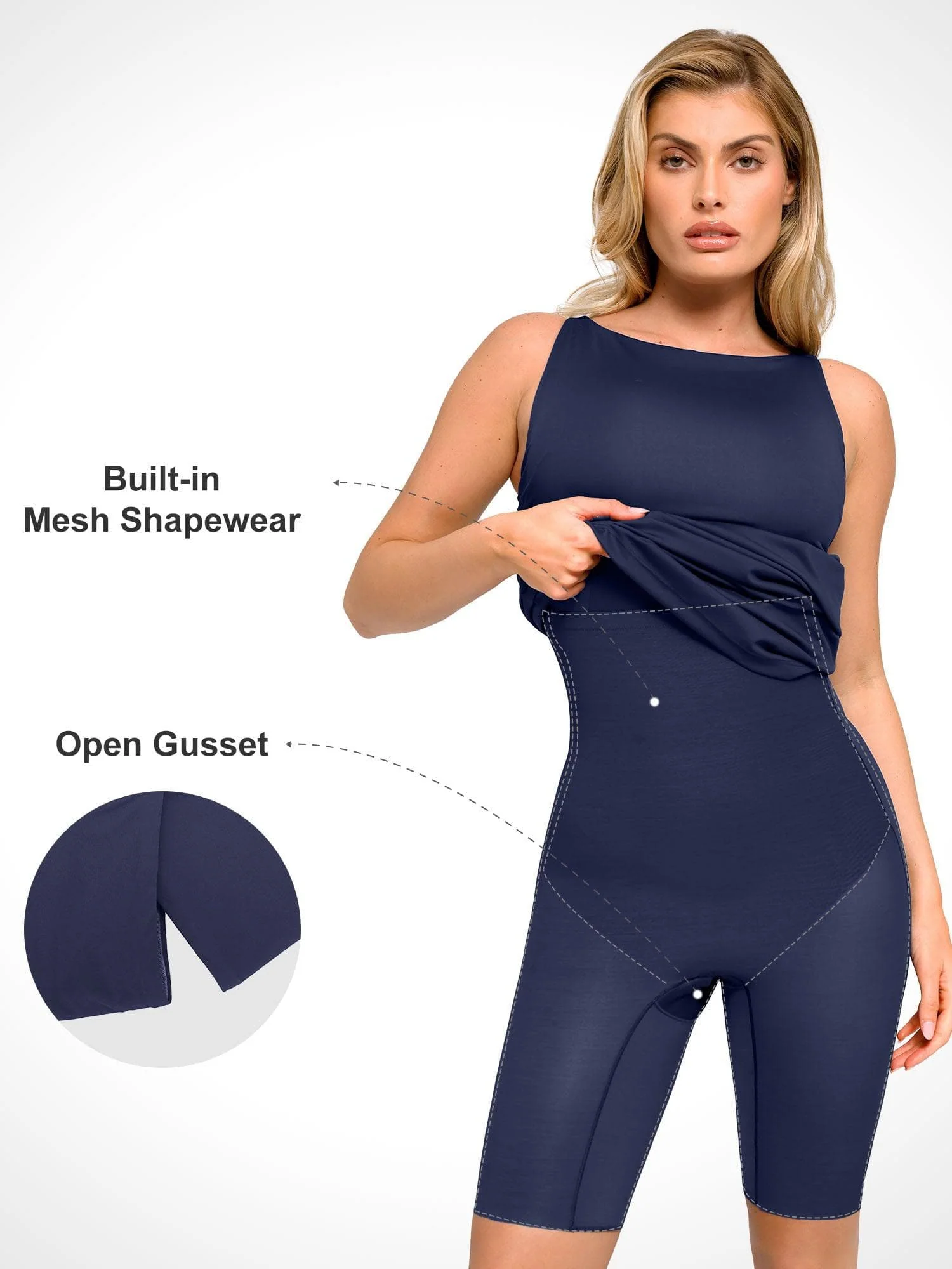 Shapewear Sleeveless Ruched Tummy Control Midi Work Dress - Image 12