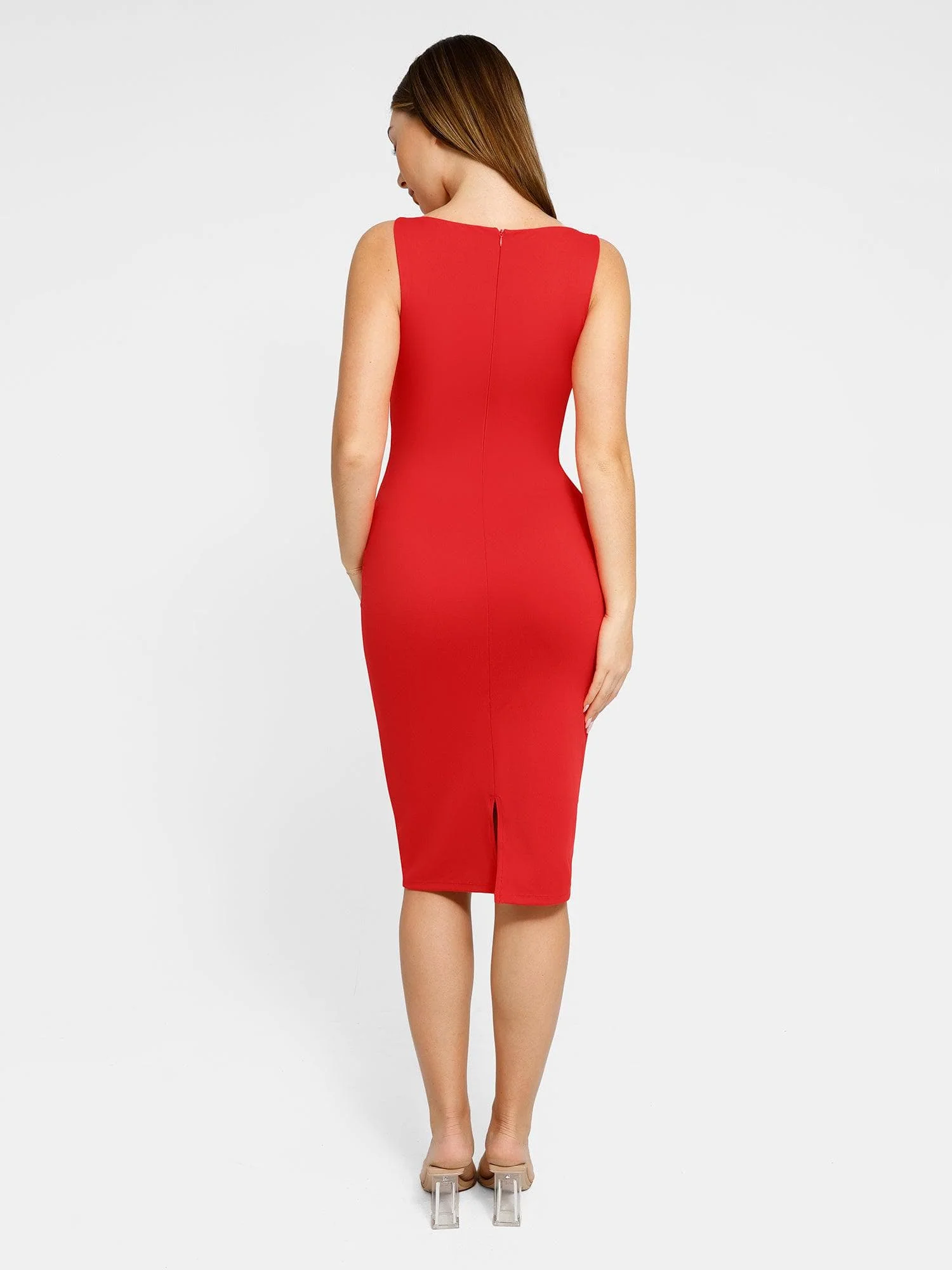 Shapewear Sleeveless Boatneck Sculpting Midi Work Dress - Image 24