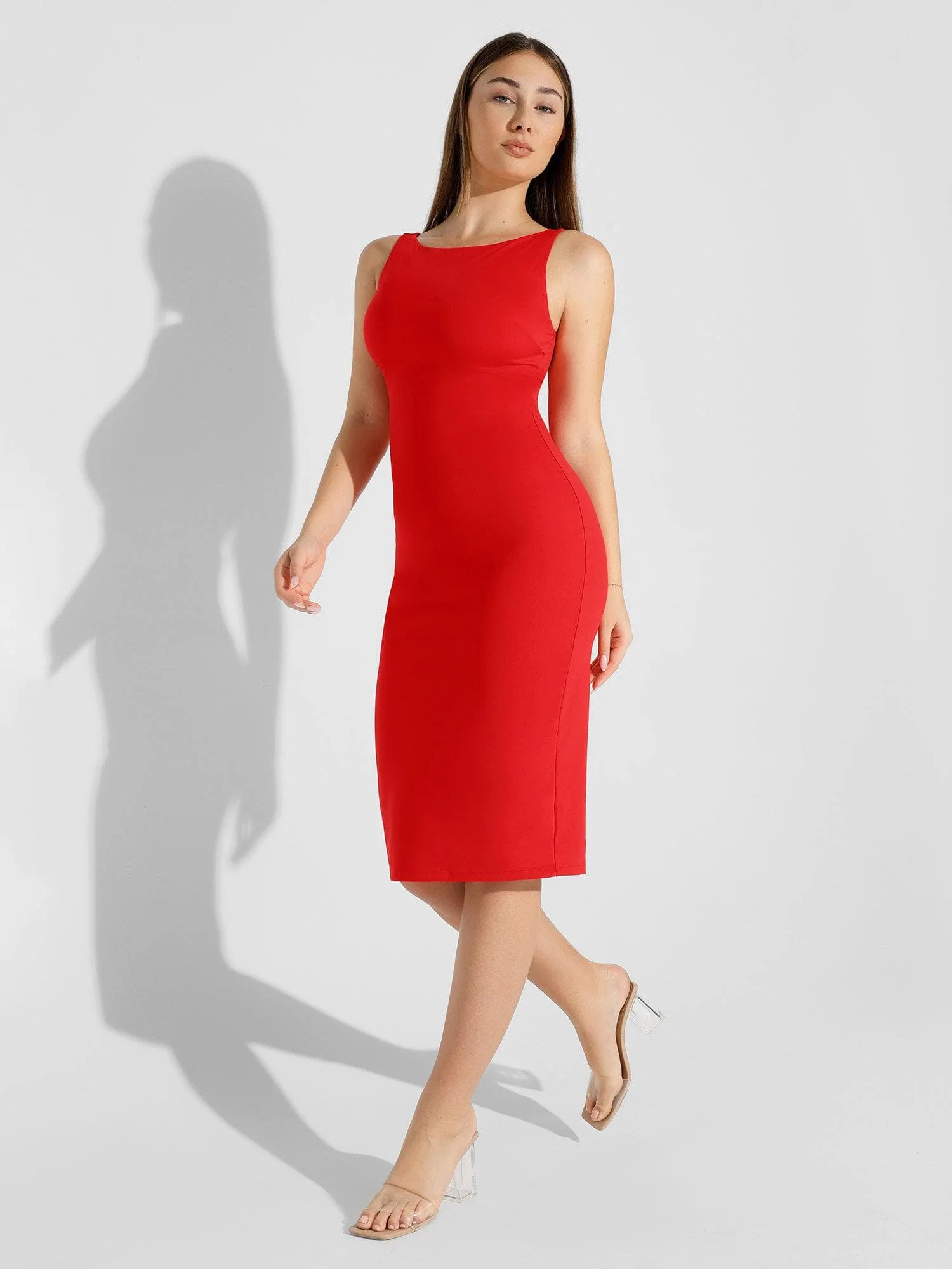 Shapewear Sleeveless Boatneck Sculpting Midi Work Dress - Image 25