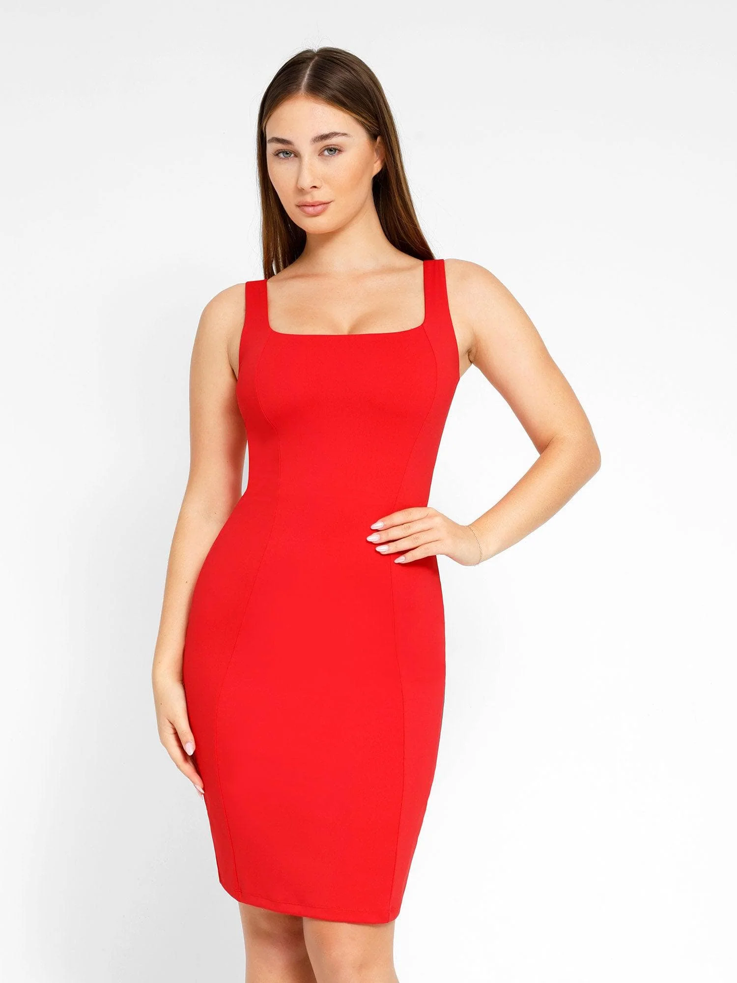 Shapewear Sleeveless Square Neck Sculpting Midi Work Dress - Image 11